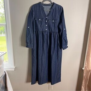 Shein Size Medium Denim Midi Dress Western Roll Tab A-line Pockets